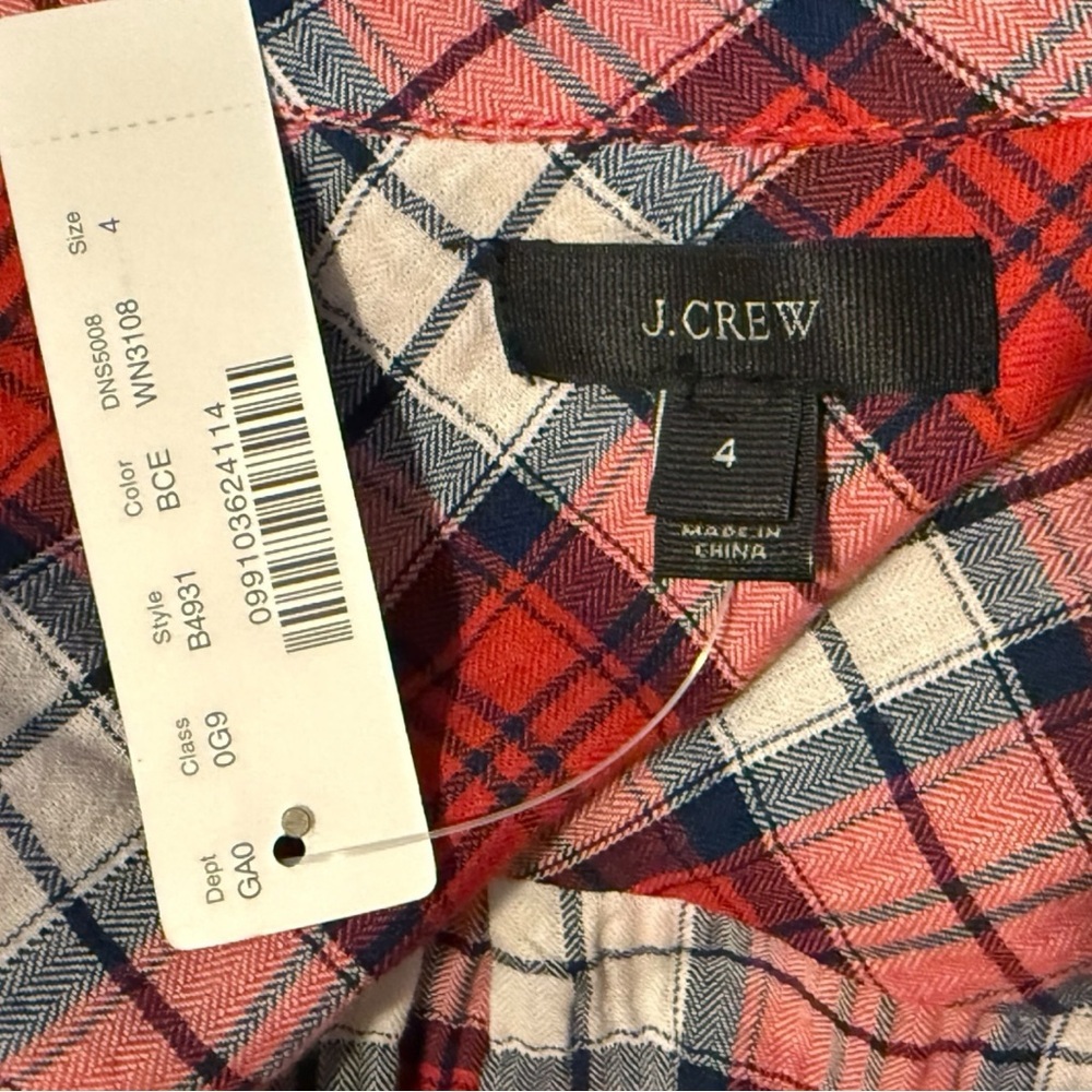 J.Crew Red Plaid Flannel Button Down Shirt Women’s Size 4 Long Sleeve Cotton - Picture 7 of 8